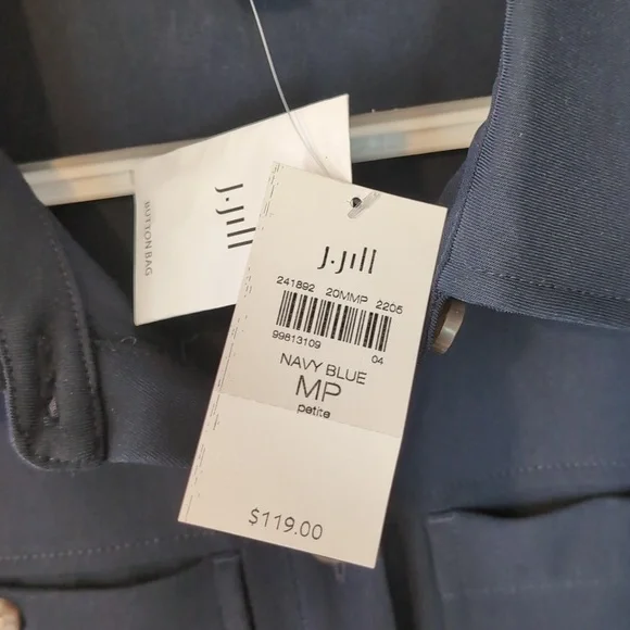 J. Jill Wearever Collection Navy Button-Up Shirt Jacky with Belt - Picture 4 of 9